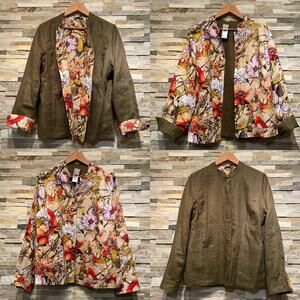 Chico’s Reversible Linen Jacket | 1 M, Fall Floral & Olive Green Capsule Piece
